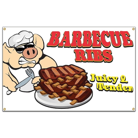 Signmission Barbecue Ribs Banner Concession Stand Food Truck Single Sided B-Barbecue Ribs19